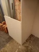 False chimney breast recess, cement board and bead type
